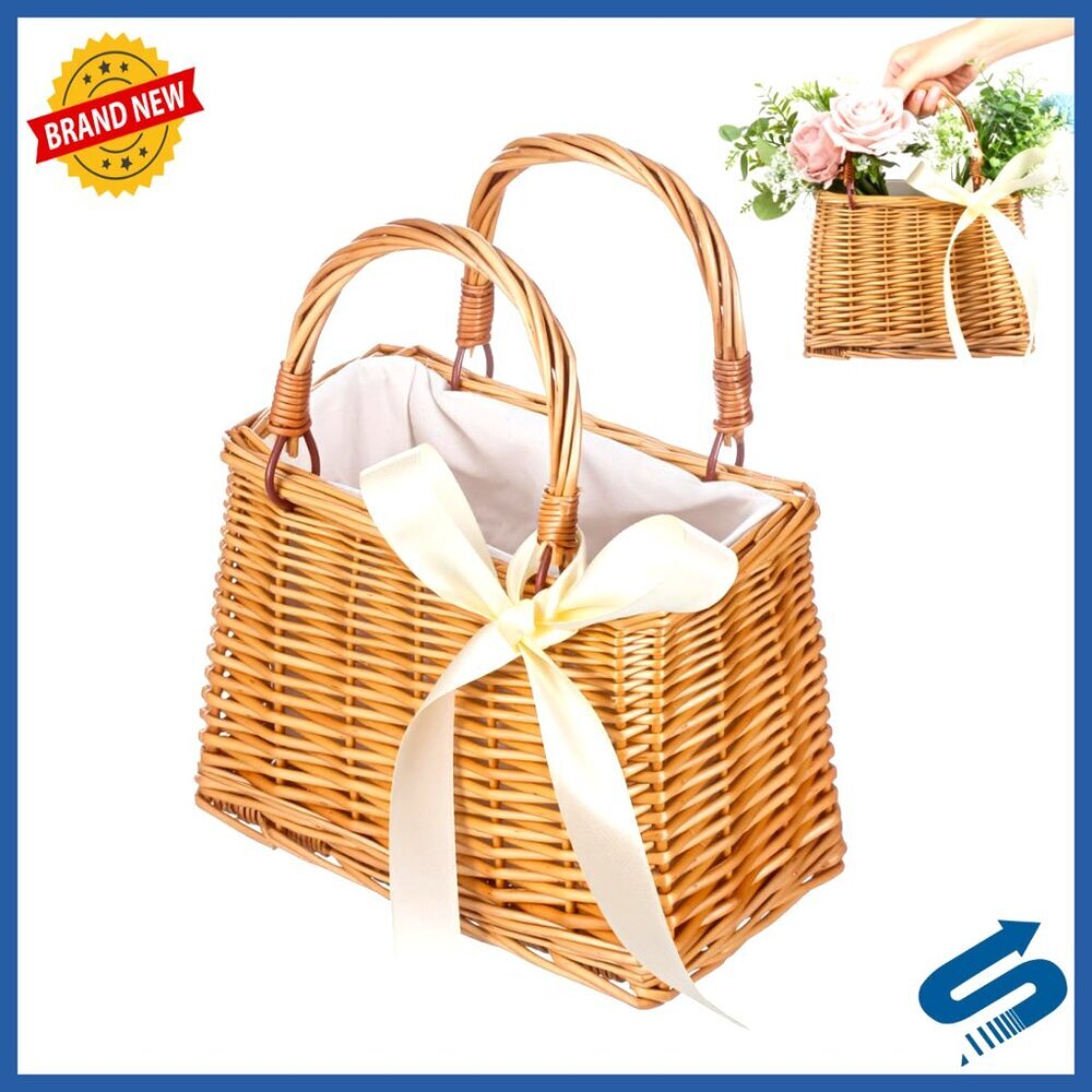 Rattan Woven Flower Basket Decorative Storage Rustic Boho Home Decor